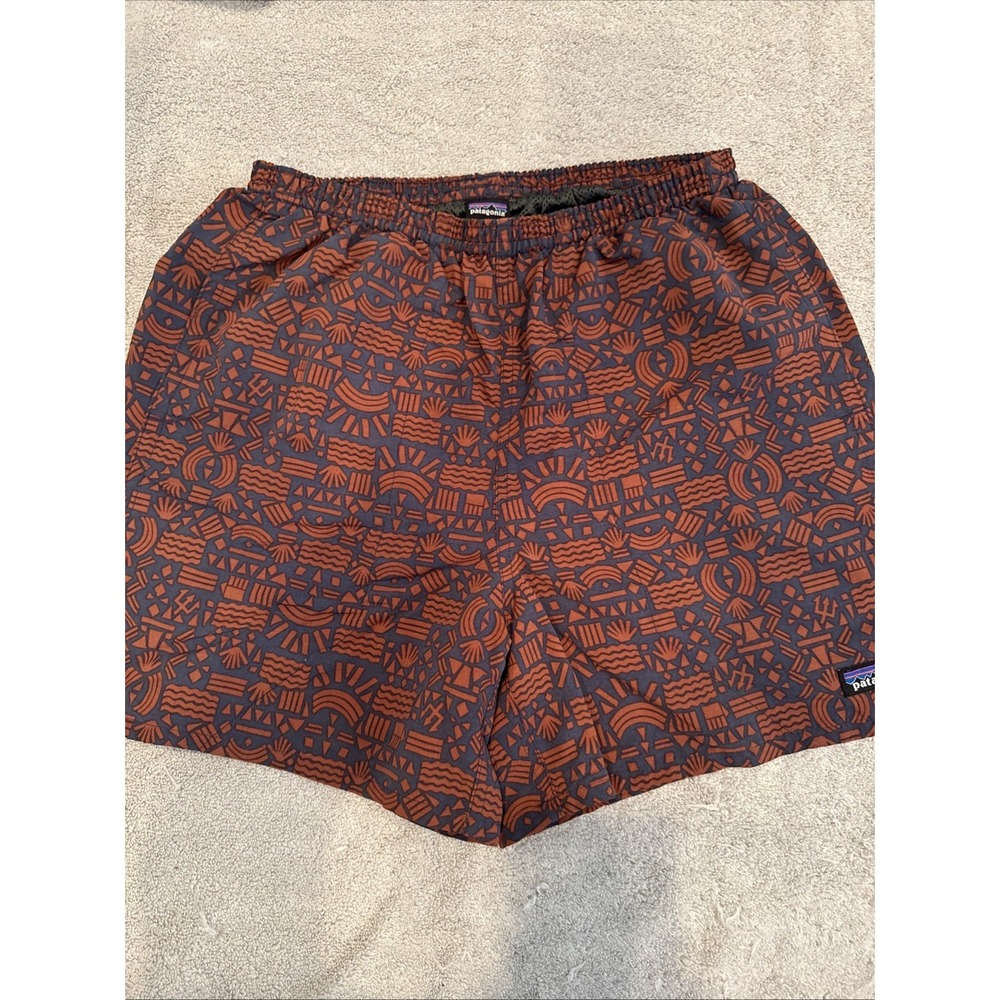 Patagonia Shorts Mens Small RUST/BLACK AZTEC Baggies Swim Trunks Lined